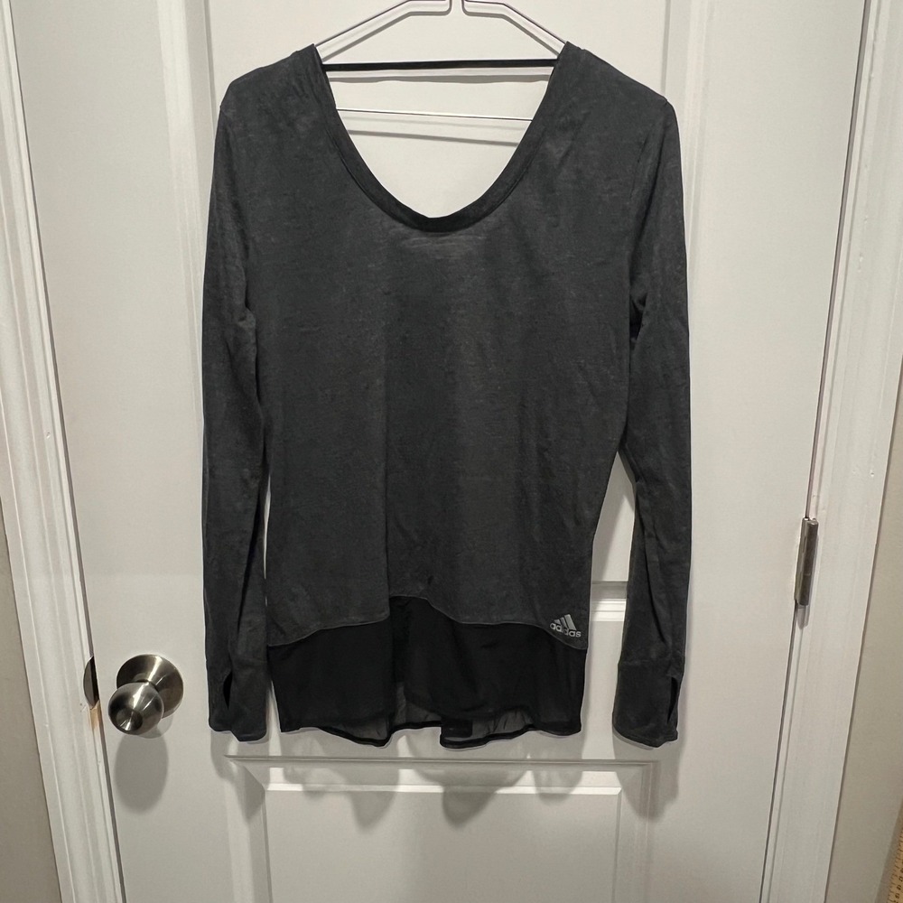Adidas Womens‎ Long Sleeve Top Climalite Mesh Hem Gray Small